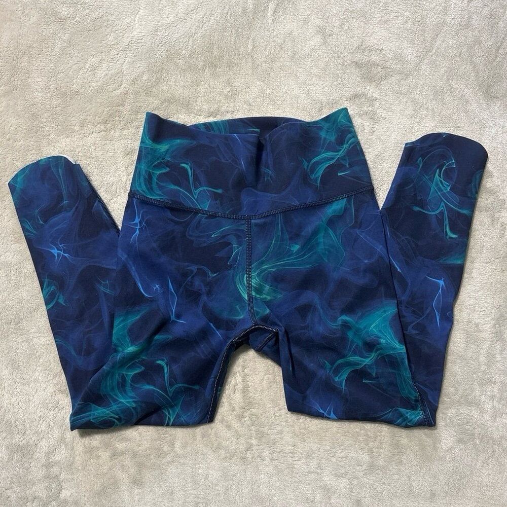 Girls athletic leggings blue green swirl tie dye school playwear basic layering